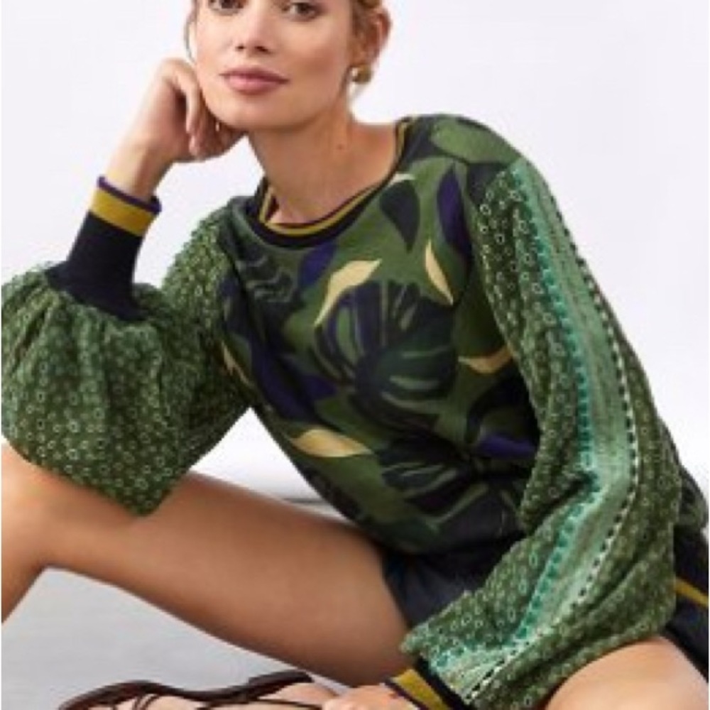 Anthropologie Green Floral Patterned Blouse